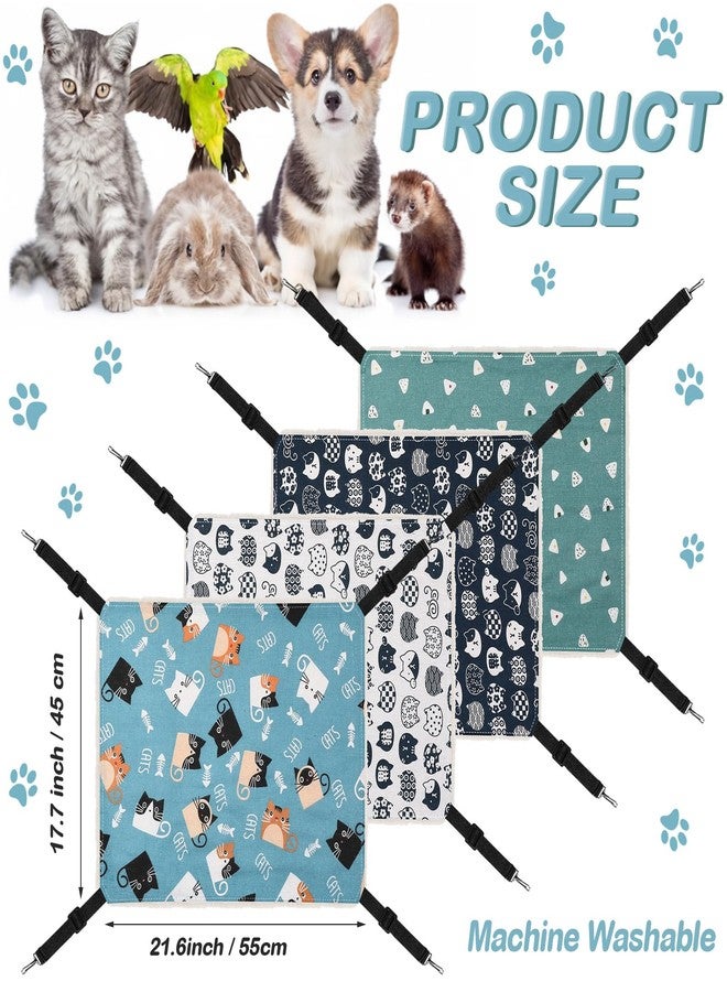 Ribbonlic 4 Pack Cat Hammock for Cage, Reversible Cat Hanging Hammock Soft Large Double Sided Pet Bed with Adjustable Straps & Metal Hooks for Cats Ferret Kitten Puppy Rabbits Small Animals - Image 2